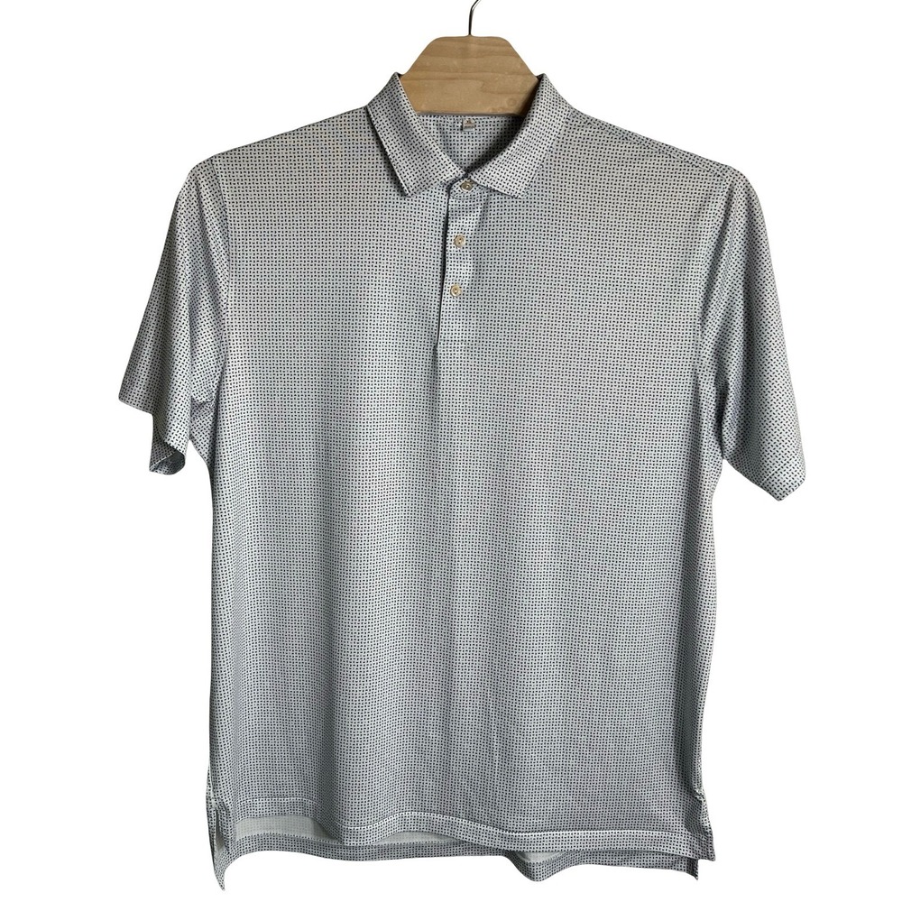 Peter Millar Summer Comfort Polo Shirt Mens XL White Navy Geometric Performance